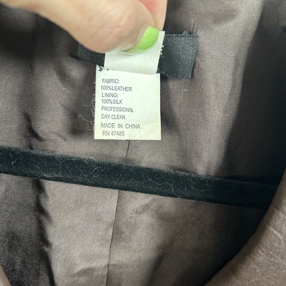 Philippe Adec Womens Button Notched Lapel Leather Jacket Brown Vintage Size 4 - Picture 3 of 7